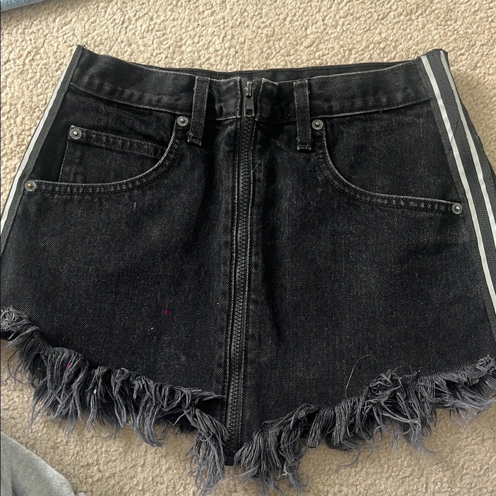 Carmar Black Jean Skirt with Frayed Hem